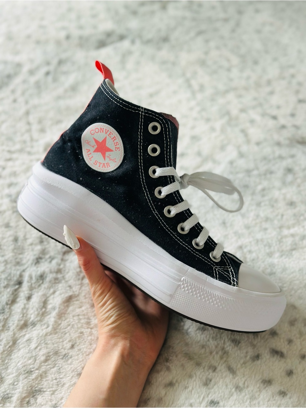 Converse Chuck Taylor Move Trainers Girls Size 7 Black Platform Sneakers